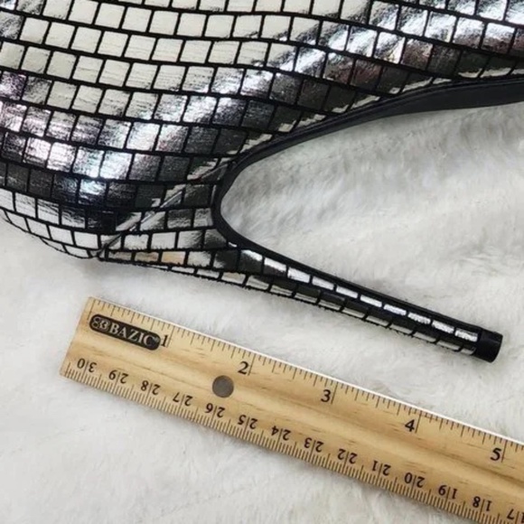 Mack J Shiny Silver Tile Print 4.5" High Heel Ankle Boots - Picture 9 of 9